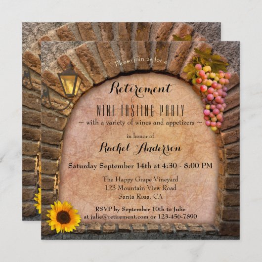 ワインテイスティングリタイアメントパーティの招待状 招待状 (正面/裏面)