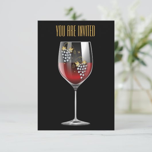 ワインテイスティング招待状-ワイングラスラインストーンズ 招待状 (スタンド正面)