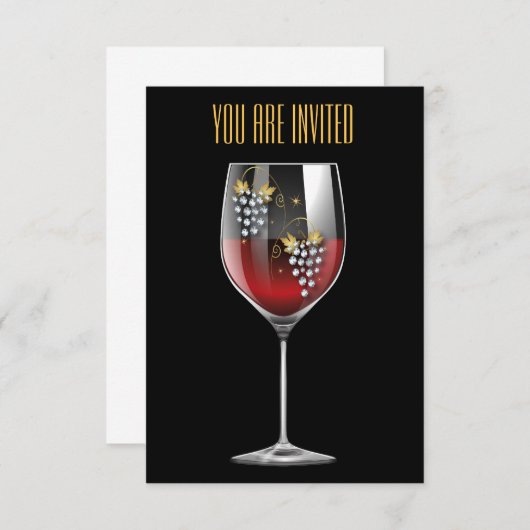 ワインテイスティング招待状-ワイングラスラインストーンズ 招待状 (正面/裏面)