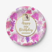 ワインテイスティング、ヴィンテージ・グレープつる植物、誕生日写真 ペーパープレート (正面)