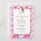 ワインテイストパープルグレープつる植物誕生日写真 招待状 (正面)