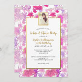 ワインテイストパープルグレープつる植物誕生日写真 招待状 (正面/裏面)