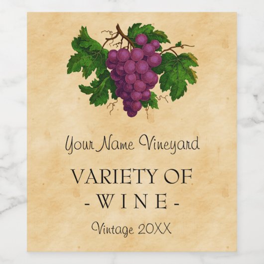 ワインテンプレートエレガントヴィンテージ紫ぶどうカスタムズ ワインラベル (シングルラベル)