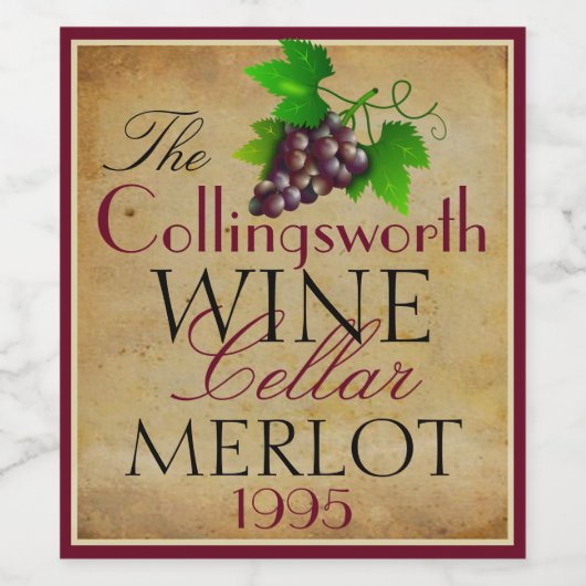 ワインテンプレートエレガントヴィンテージ紫ぶどうカスタムズ ワインラベル (シングルラベル)