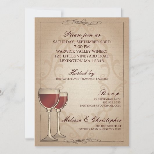 ワインテーエレガントマードカップルズウェディングシャワー 招待状 (裏面)