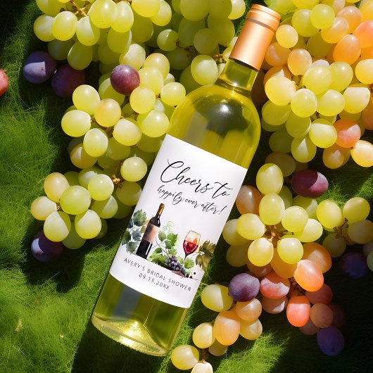 ワインテーマの水彩画 ブライダルシャワーのお祝い ワインラベル
