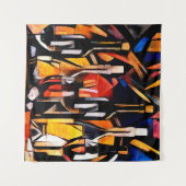 ワインテーマはキュービズムのスタイルの中にある。ボトル、ガラス タペストリー (正面(横))