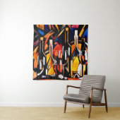 ワインテーマはキュービズムのスタイルの中にある。ボトル、ガラス タペストリー (インサイチュ)