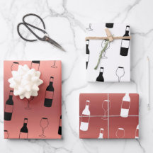 ワインテーマラッピング紙-バラ金ゴールド