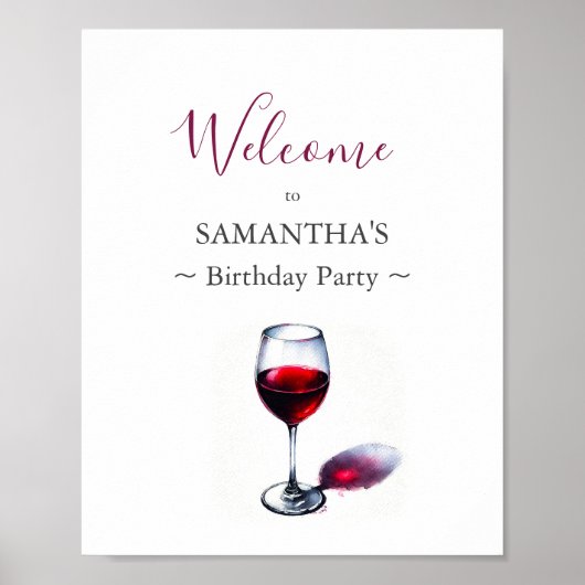 ワインテーマ誕生日パーティー歓迎サイン – Burgundy ポスター (正面)