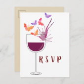ワインテーマ、バタフライはがきRSVP インビテーションポストカード (正面/裏面)