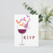 ワインテーマ、バタフライはがきRSVP インビテーションポストカード (スタンド正面)