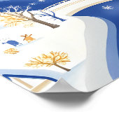 ワインディング川と教会のある冬の村 ポスター (角)