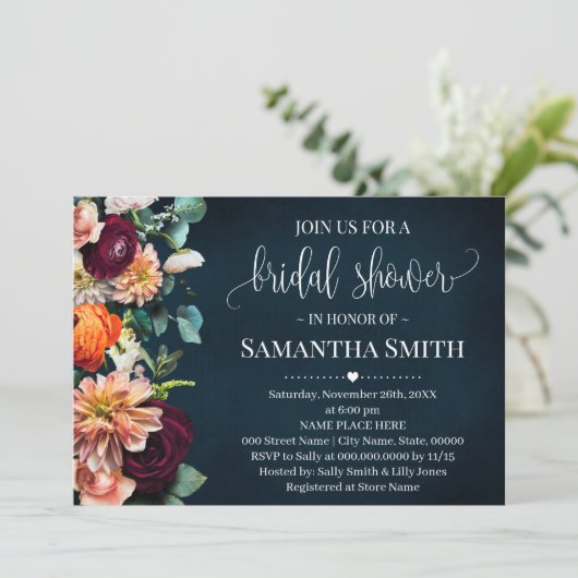 ワインネイビーブライダルシャワーブルグンディ結婚ズ 招待状 (スタンド正面)