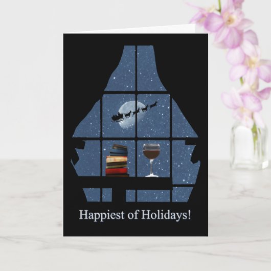 ワインハッピーホリデーズクリスマスブックスサンタ カード (蘭)