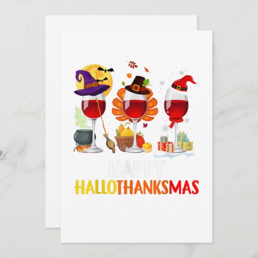 ワインハロウィン感謝祭クリスマスハッピー 招待状 (正面/裏面)