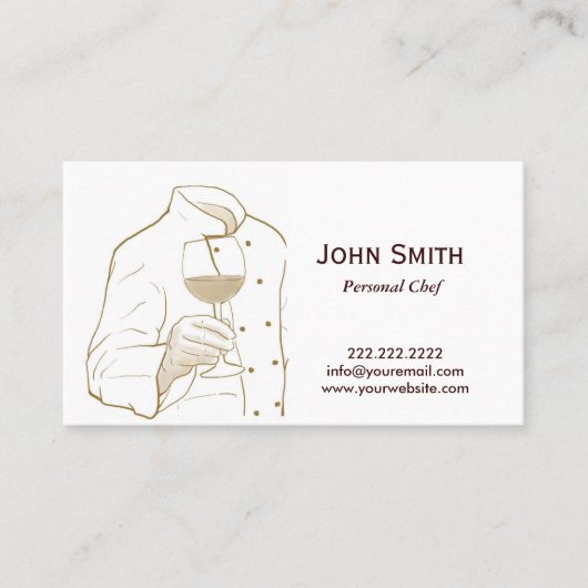 ワインハンドエレガントスケッチ付きシェフ 名刺 (正面)