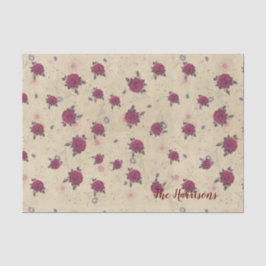 ワインバラパターンレッドブラウンヴィンテージファミリー名 薄葉紙