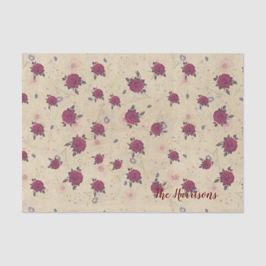 ワインバラパターンレッドブラウンヴィンテージファミリー名 薄葉紙 (正面)