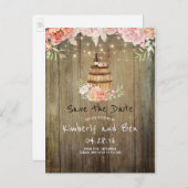 ワインバレルとピンクの花素朴が日付を保存 案内ポストカード (正面/裏面)