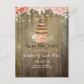 ワインバレルとピンクの花素朴が日付を保存 案内ポストカード (正面)