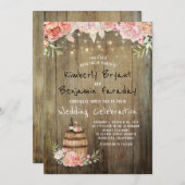 ワインバレルボホ素朴バーンストリングライツ結婚ズ 招待状 (正面/裏面)