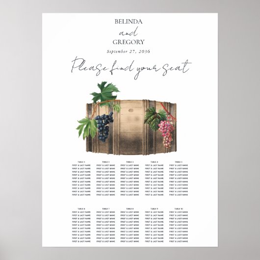 ワインバレルワイナリーヴィンヤード結婚のシーティングチャート ポスター (正面)