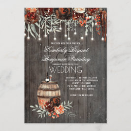 ワインバレル素朴ストリングライトブルゴーニュ結婚ズ 招待状