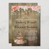 ワインバレル素朴ストリングライトリハーサルディナー 招待状 (正面/裏面)