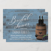 ワインバレル素朴ダスティブルーバーンブライダルシャワー 招待状 (正面/裏面)
