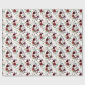 ワインバーガンディ フローラル ブーケ パターン ラッピングペーパー (フラット)