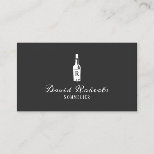 ワインバーテンダーソムリエエレガントダークグレー 名刺 (正面)