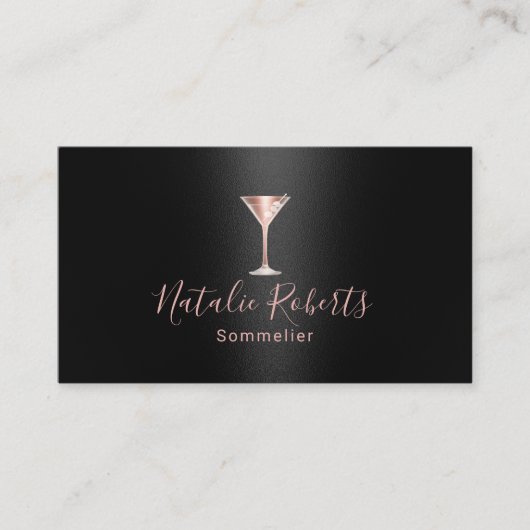 ワインバーテンダーソムリエブラック&バラ金ゴールド 名刺 (正面)