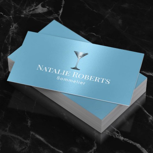 ワインバーテンダーソムリエモダンライトブルー 名刺