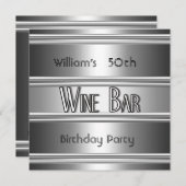 ワインバーメタルシルバーブラック50誕生日メンズ 招待状 (正面/裏面)