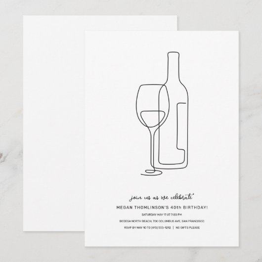 ワインバー誕生日 招待状 (正面/裏面)