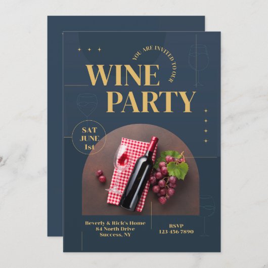 ワインパーティの招待状 招待状 (正面/裏面)