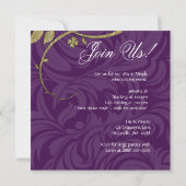 ワインパーティーテイスティングパープル金ゴールドリーフグリッター 招待状 (裏面)