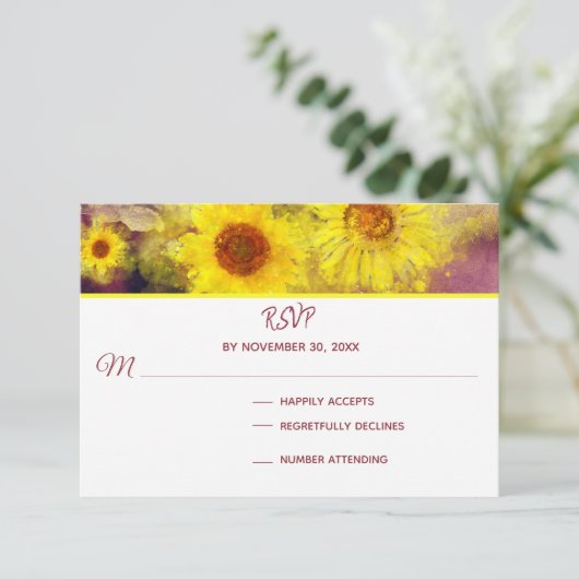*~*ワインパープルひまわり素朴ウェディングRSVP 出欠カード (スタンド正面)