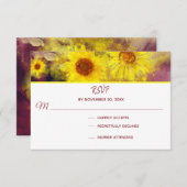 *~*ワインパープルひまわり素朴ウェディングRSVP 出欠カード (正面/裏面)