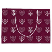 ワインパープル&シルバーハート パターン（の模様が）ある ラージペーパーバッグ (裏面)