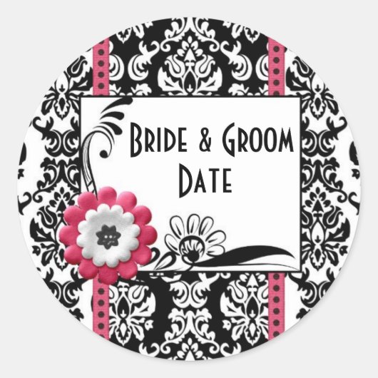 ワインビールボトル白黒ウェディングラベル ラウンドシール (正面)