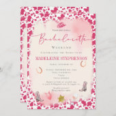 ワインピンク女性のカーボーイ国バチェロレッテの旅程 招待状 (正面/裏面)