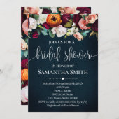 ワインフラワーズブライダルシャワーネイビー結婚式招待状 招待状 (正面/裏面)