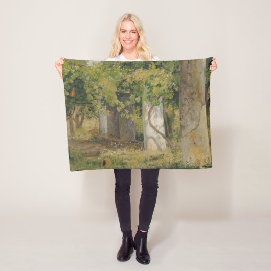 ワインブドウ付きペルゴラ（ブドウ畑の風景） フリースブランケット (インサイチュ)