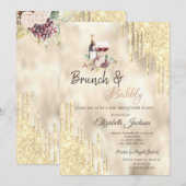 ワインブドウ金ゴールドドリップスブランチ&バブリー 招待状 (正面/裏面)