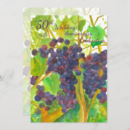 ワインブドウ50周年結婚パーティー招待状 招待状 (正面/裏面)