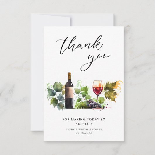 ワインブライダルシャワーをテーマにした感謝カード サンキューカード (正面)