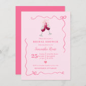 ワインブライダルシャワーバレンタインハンド描き弓 招待状 (正面/裏面)