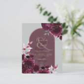 ワインブルゴーニュバラ金ゴールド文字ウェディング招待 (スタンド正面)